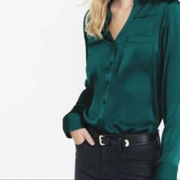 Dark green satin blouse Clearance